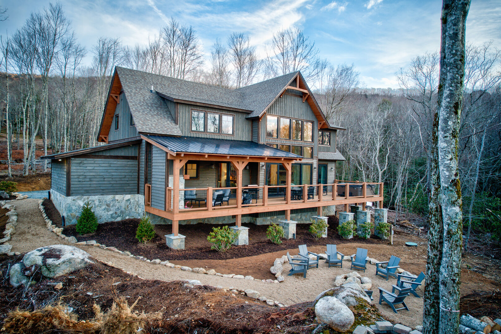 Rear exterior and expansive decks